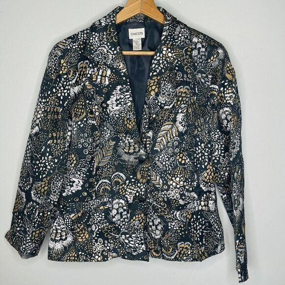 Chico's Jackets & Blazers - Chico’s women’s size 1 or M silk blend abstract print jacket black brown